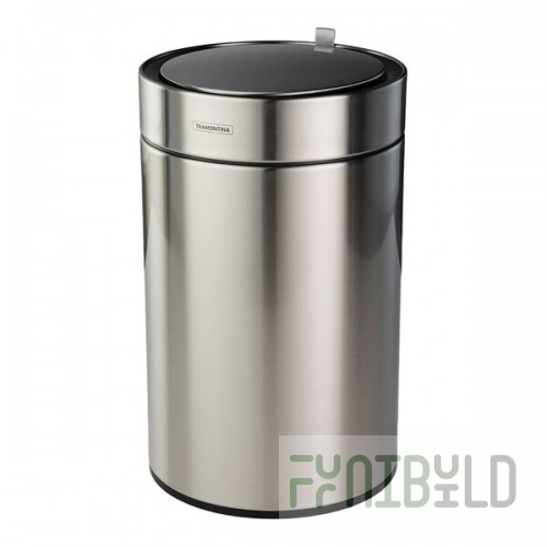 Tramontina 81200/016DS 3 Gallon Stainless Steel Round Wastebasket with Automatic Lid