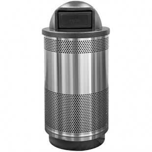 Witt Industries SC55P-01-SS-DT 55 Gallon Standard Perforated Stainless Steel Outdoor Trash Can with Push Door Dome Top Lid Witt Industries SC55P-01-SS-DT 55 Gallon Standard Perforated Stainless Steel Outdoor Trash Can with Push Door Dome Top Lid