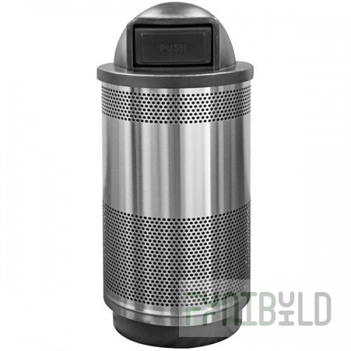 Witt Industries SC55P-01-SS-DT 55 Gallon Standard Perforated Stainless Steel Outdoor Trash Can with Push Door Dome Top Lid