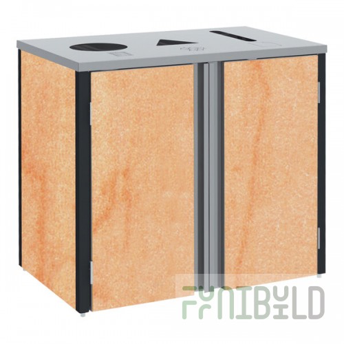 Lakeside 3415HRM Stainless Steel Rectangular Refuse / Recycle / Paper Station with Top Access and Hard Rock Maple Laminate Finish - 37 1/2