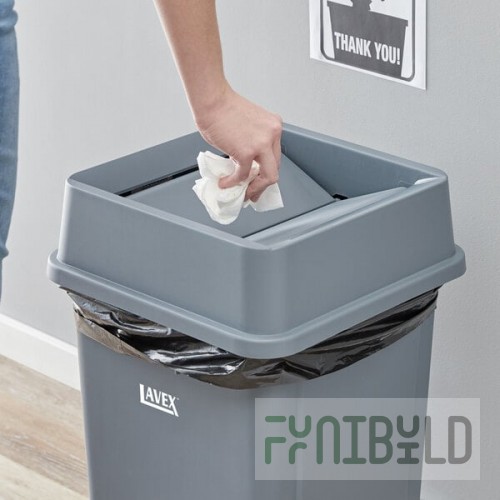 Lavex 19 / 23 Gallon Gray Square Trash Can Drop Shot Lid