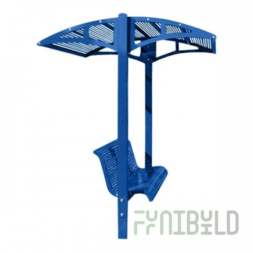 Paris Site Furnishings Shade Series 6' Signal Blue Inground Mounted Park Bench with Canopy and Basket Weave Perforations 85 1/2