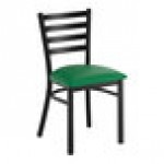 Lancaster Table & Seating Boomerang Black Finish Chair with Green Vinyl Seat and Antique Walnut Wood Back - Unassembled