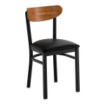 Lancaster Table & Seating Boomerang Black Finish Chair with Black Vinyl Seat and Vintage Wood Back