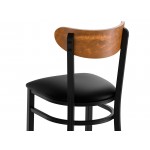 Lancaster Table & Seating Boomerang Black Finish Chair with Black Vinyl Seat and Vintage Wood Back