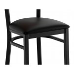 Lancaster Table & Seating Boomerang Black Finish Chair with Black Vinyl Seat and Vintage Wood Back