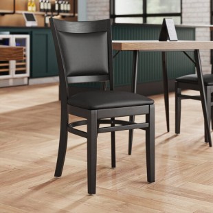 Lancaster Table & Seating Sofia Black Finish Wood Chair with Black Vinyl Seat Lancaster Table & Seating Sofia Black Finish Wood Chair with Black Vinyl Seat