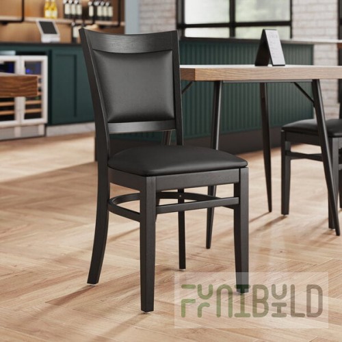 Lancaster Table & Seating Sofia Black Finish Wood Chair with Black Vinyl Seat