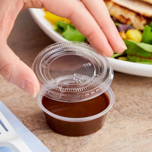 Choice 1.5 oz. Clear Plastic Souffle Cup / Portion Cup with PET Plastic Lid - 100/Case Choice 1.5 oz. Clear Plastic Souffle Cup / Portion Cup with PET Plastic Lid - 100/Case