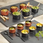 Solia Eskoffie 4.1 oz. Copper and Black Mini Plastic Sauce Pan - 84/Case