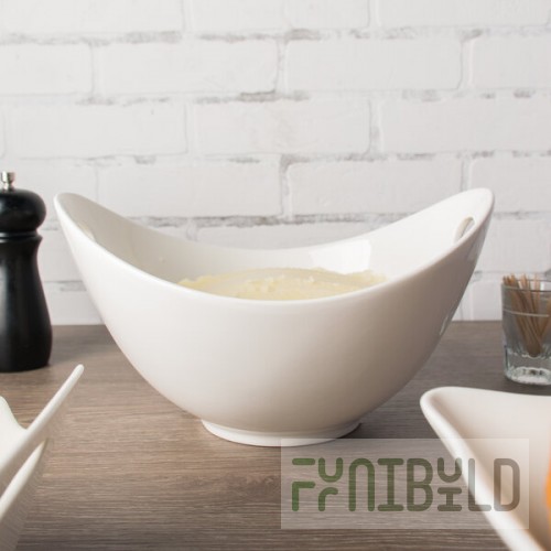 10 Strawberry Street WTR-11CUTOUTBWL Whittier 1.5 Qt. White Porcelain Curve Bowl with Cut Outs - 8/Pack