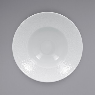 RAK Porcelain Charm 10.8 oz. Bright White Embossed Wide Rim Round Extra Deep Porcelain Plate - 6/Case