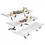 Cal-Mil PP1600-13 Prestige Black Wire Pedestal Riser with Three Square Porcelain Platters - 16