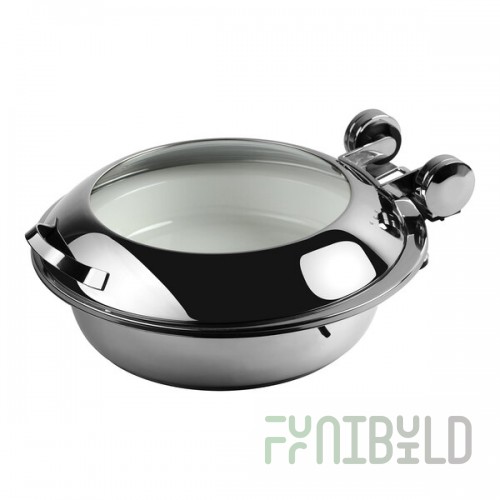 Smart Buffet Ware Smart W by Front of the House 6.5 Qt. Round Induction Chafer with Tempered Glass Lid and Stainless Steel Food Pan BCH009MSS18