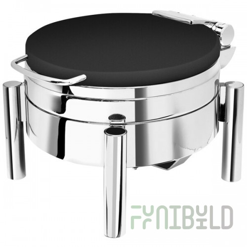 Eastern Tabletop 3978SMB Jazz Swing 6 Qt. Black Coated Stainless Steel Round Chafer with Pillar'd Stand and Hinged Dome Cover