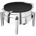 Eastern Tabletop 3978SMB Jazz Swing 6 Qt. Black Coated Stainless Steel Round Chafer with Pillar'd Stand and Hinged Dome Cover Eastern Tabletop 3978SMB Jazz Swing 6 Qt. Black Coated Stainless Steel Round Chafer with Pillar'd Stand and Hinged Dome Cover