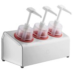 Steril-Sil 30 oz. 3-Compartment Stainless Steel Condiment Dispenser Kit with Red Cylinders and Dome Top Pump Lids
