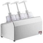 Steril-Sil 30 oz. 3-Compartment Stainless Steel Condiment Dispenser Kit with Red Cylinders and Dome Top Pump Lids