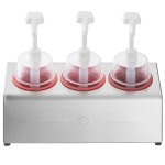 Steril-Sil 30 oz. 3-Compartment Stainless Steel Condiment Dispenser Kit with Red Cylinders and Dome Top Pump Lids