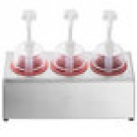 Steril-Sil 30 oz. 3-Compartment Stainless Steel Condiment Dispenser Kit with Red Cylinders and Dome Top Pump Lids