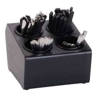 Dispense-Rite Black Polystyrene 4-Section Countertop Flatware / Condiment Organizer CTSH-4BT