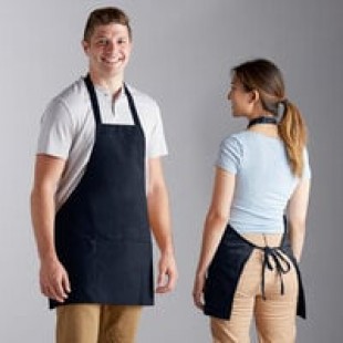 Choice Navy Blue Adjustable Bib Apron with 2 Pockets and Black Webbing Accents - 32
