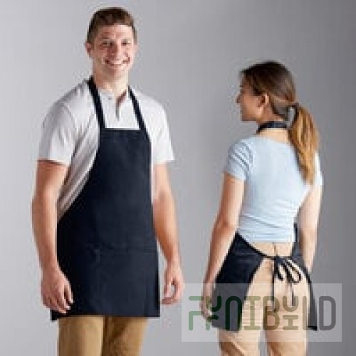 Choice Navy Blue Adjustable Bib Apron with 2 Pockets and Black Webbing Accents - 32