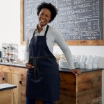 Choice Navy Blue Adjustable Bib Apron with 2 Pockets and Black Webbing Accents - 32 Choice Navy Blue Adjustable Bib Apron with 2 Pockets and Black Webbing Accents - 32