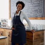 Choice Navy Blue Adjustable Bib Apron with 2 Pockets and Black Webbing Accents - 32 Choice Navy Blue Adjustable Bib Apron with 2 Pockets and Black Webbing Accents - 32