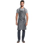 Mercer Culinary M63200DEN Metro Edge Flannery Indigo Dobby Denim Bib Apron with Adjustable Neck, Leather Towel Holder, and 3 Pockets - 34 1/4 Mercer Culinary M63200DEN Metro Edge Flannery Indigo Dobby Denim Bib Apron with Adjustable Neck, Leather Towel Holder, and 3 Pockets - 34 1/4