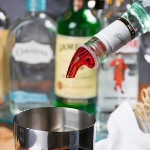 TableCraft 149A 1.25 oz. Red Spout / Clear Tail Measured Liquor Pourer without Collar - 12/Pack