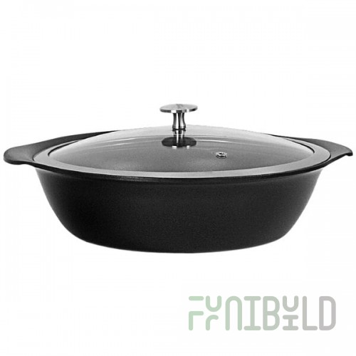 Spring USA Motif Cook & Serve 3.75 Qt. Titanium Non-Stick Round Casserole Pan with Cover 8258-8/30