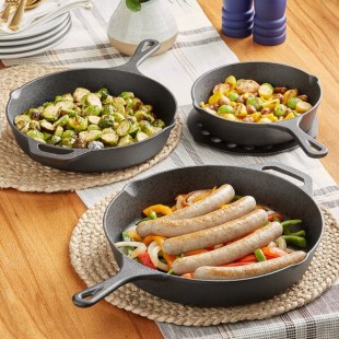 Valor 3-Piece Pre-Seasoned Cast Iron Skillet Set - Includes 8 Valor 3-Piece Pre-Seasoned Cast Iron Skillet Set - Includes 8