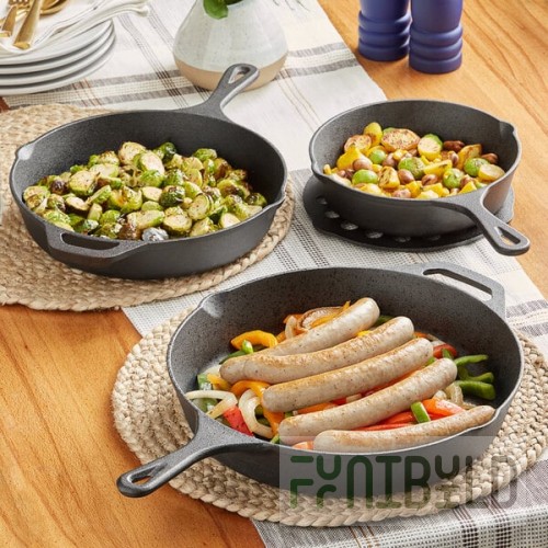 Valor 3-Piece Pre-Seasoned Cast Iron Skillet Set - Includes 8