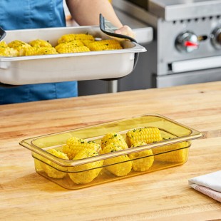 Carlisle 3086013 StorPlus 1/3 Size Amber High Heat Plastic Food Pan - 2 1/2
