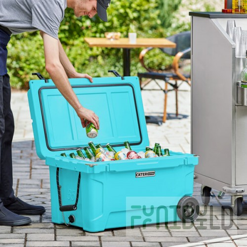 CaterGator CG65BLW Sky Blue 65 Qt. Mobile Rotomolded Outdoor Cooler / Ice Chest