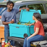 CaterGator CG65BLW Sky Blue 65 Qt. Mobile Rotomolded Outdoor Cooler / Ice Chest