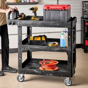 Rubbermaid® BRUTE Black Medium Lipped 3-Shelf Utility Cart with Ergonomic Handle 2196862