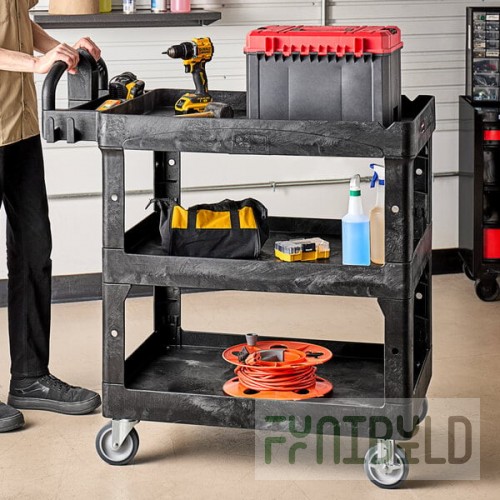 Rubbermaid® BRUTE Black Medium Lipped 3-Shelf Utility Cart with Ergonomic Handle 2196862