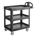 Rubbermaid® BRUTE Black Medium Lipped 3-Shelf Utility Cart with Ergonomic Handle 2196862