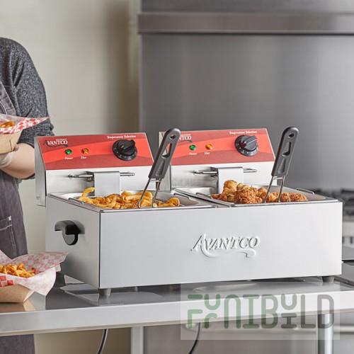 Avantco F102 20 lb. Dual Tank Electric Countertop Fryer - 120V, 3500W
