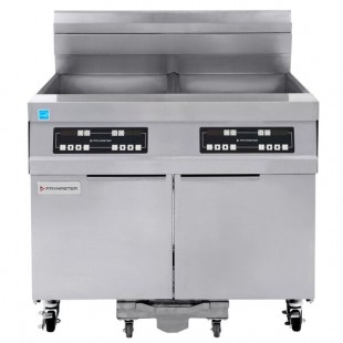 Frymaster 21814GF Oil Conserving 126 lb. Natural Gas 2 Unit Floor Fryer with Digital Controller and Filtration System - 238,000 BTU