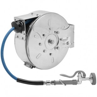 T&S B-7122-C01M 30' Enclosed Stainless Steel Hose Reel with B-0107 Spray Valve