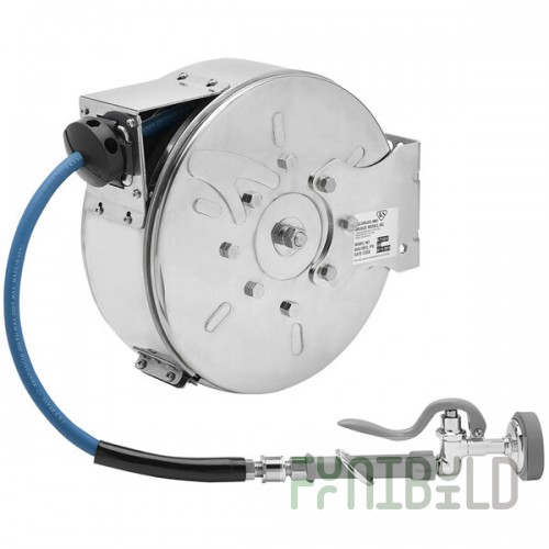 T&S B-7122-C01M 30' Enclosed Stainless Steel Hose Reel with B-0107 Spray Valve