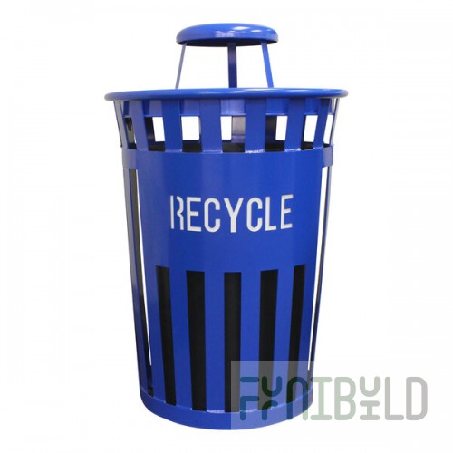 Witt Industries Oakley Eco M3601RE-RC-BL 36 Gallon Blue Outdoor Recycling Bin with Rain Cap Lid