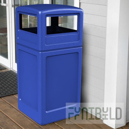 Commercial Zone 73290499 PolyTec 42 Gallon Square Blue Trash Can and Dome Lid Set