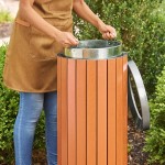 Lancaster Table & Seating 13.5 Gallon Steel / Wood Composite Round Decorative Outdoor Trash Can with Open Lid Lancaster Table & Seating 13.5 Gallon Steel / Wood Composite Round Decorative Outdoor Trash Can with Open Lid