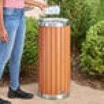 Lancaster Table & Seating 13.5 Gallon Steel / Wood Composite Round Decorative Outdoor Trash Can with Open Lid Lancaster Table & Seating 13.5 Gallon Steel / Wood Composite Round Decorative Outdoor Trash Can with Open Lid
