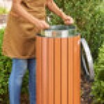 Lancaster Table & Seating 13.5 Gallon Steel / Wood Composite Round Decorative Outdoor Trash Can with Open Lid Lancaster Table & Seating 13.5 Gallon Steel / Wood Composite Round Decorative Outdoor Trash Can with Open Lid
