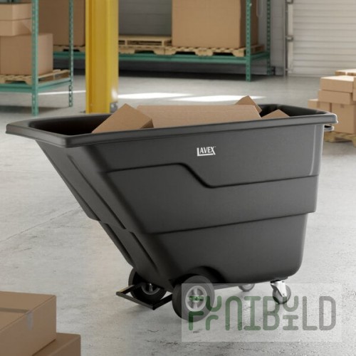 Lavex 1 Cubic Yard Black Light-Duty Tilt Truck / Trash Cart (850 lb. Capacity)